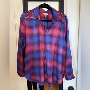 Lucky Brand Fuchsia and Indigo Plaid Shirt